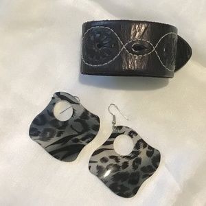 Animal Print earrings & leather bracelet set